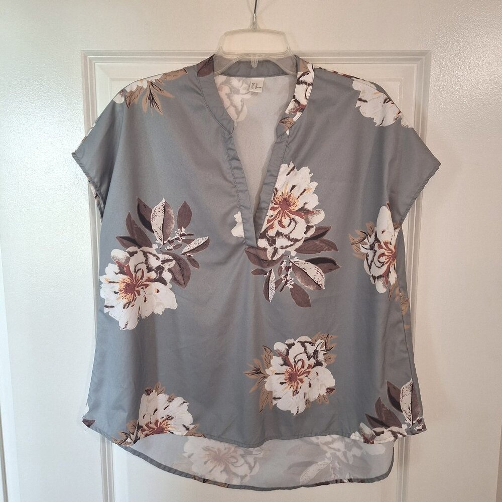 Amazon Floral Print Vneck Cap Sleeve Blouse